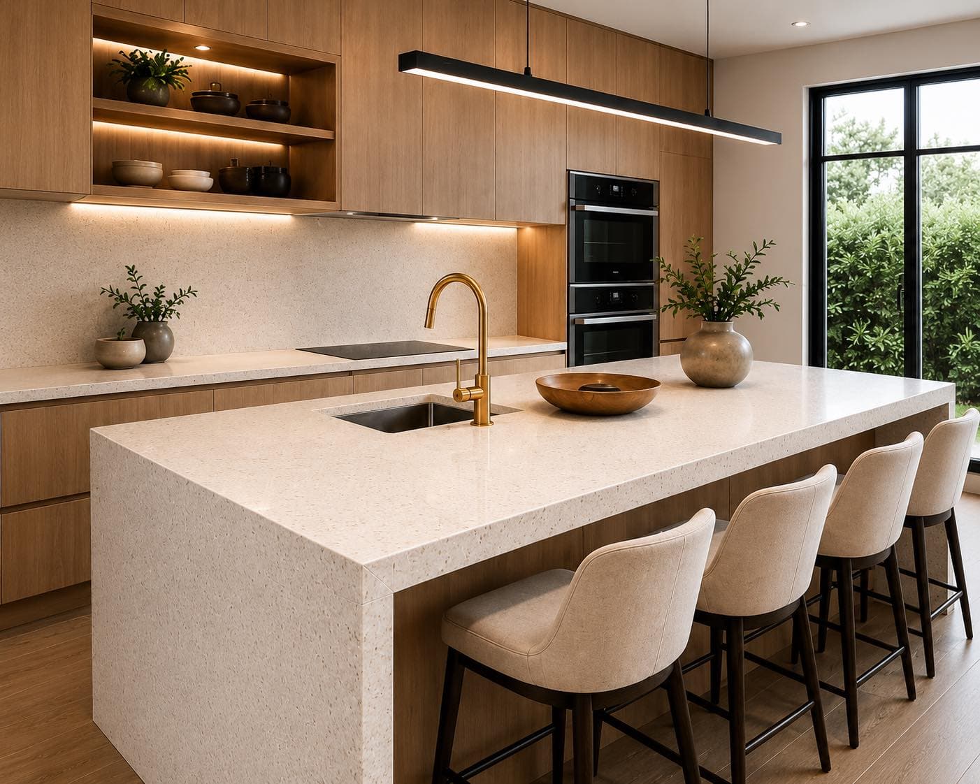 Kitchen island finished in HIMACS solid surface
